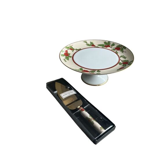 Fitz & Floyd “Christmas Holly” Cake Stand & Server – Vintage Japan unused - Picture 2 of 6